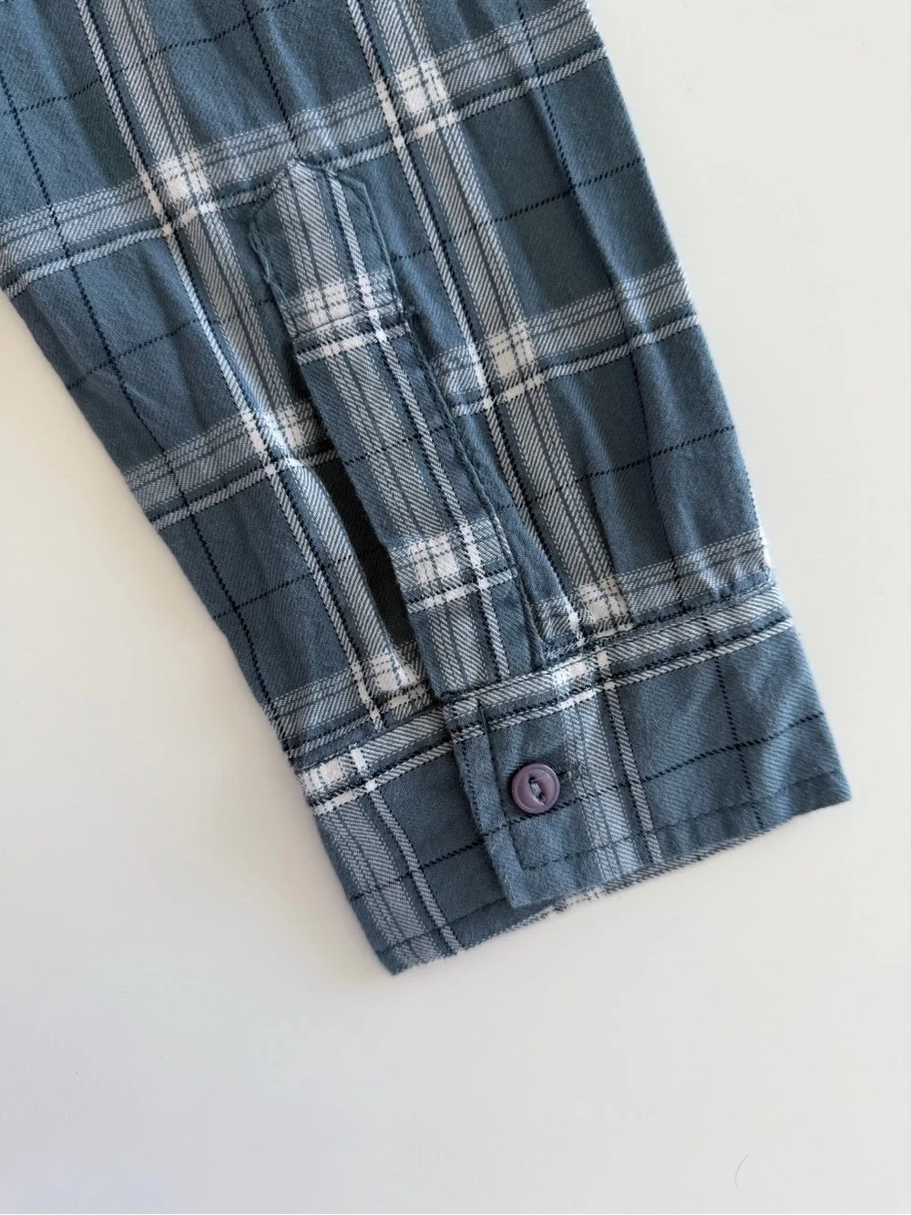 Blue Plaid Cropped Button Up Shirt Y2K Casual Top Tagged L Fits S - Picture 5 of 6
